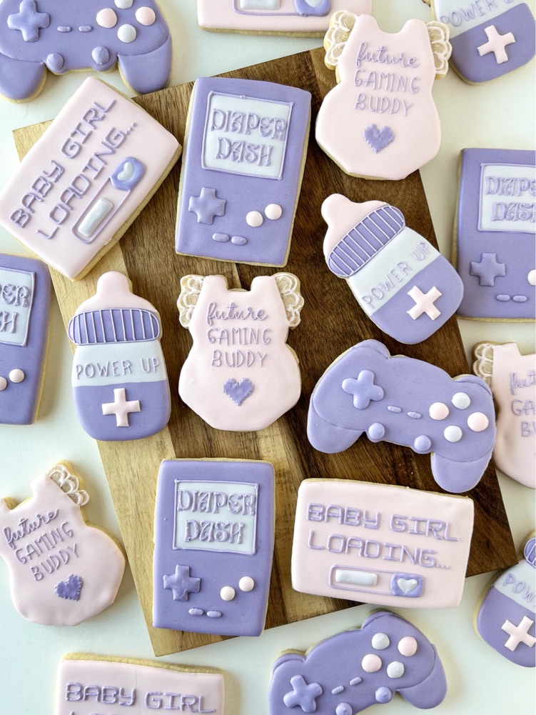 Gamer Baby Shower Decorated Sugar Cookies