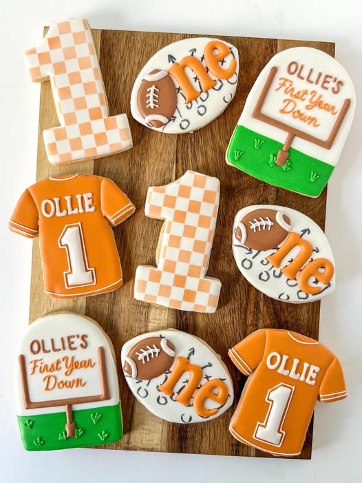 First Year Down Football Custom Birthday Sugar Cookies