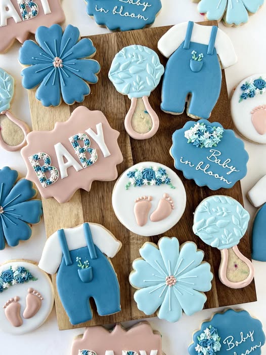 Boy Baby In Bloom Custom Baby Shower Cookies