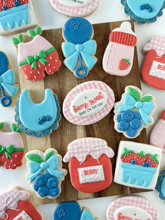 A berry sweet baby on the way custom baby shower cookies