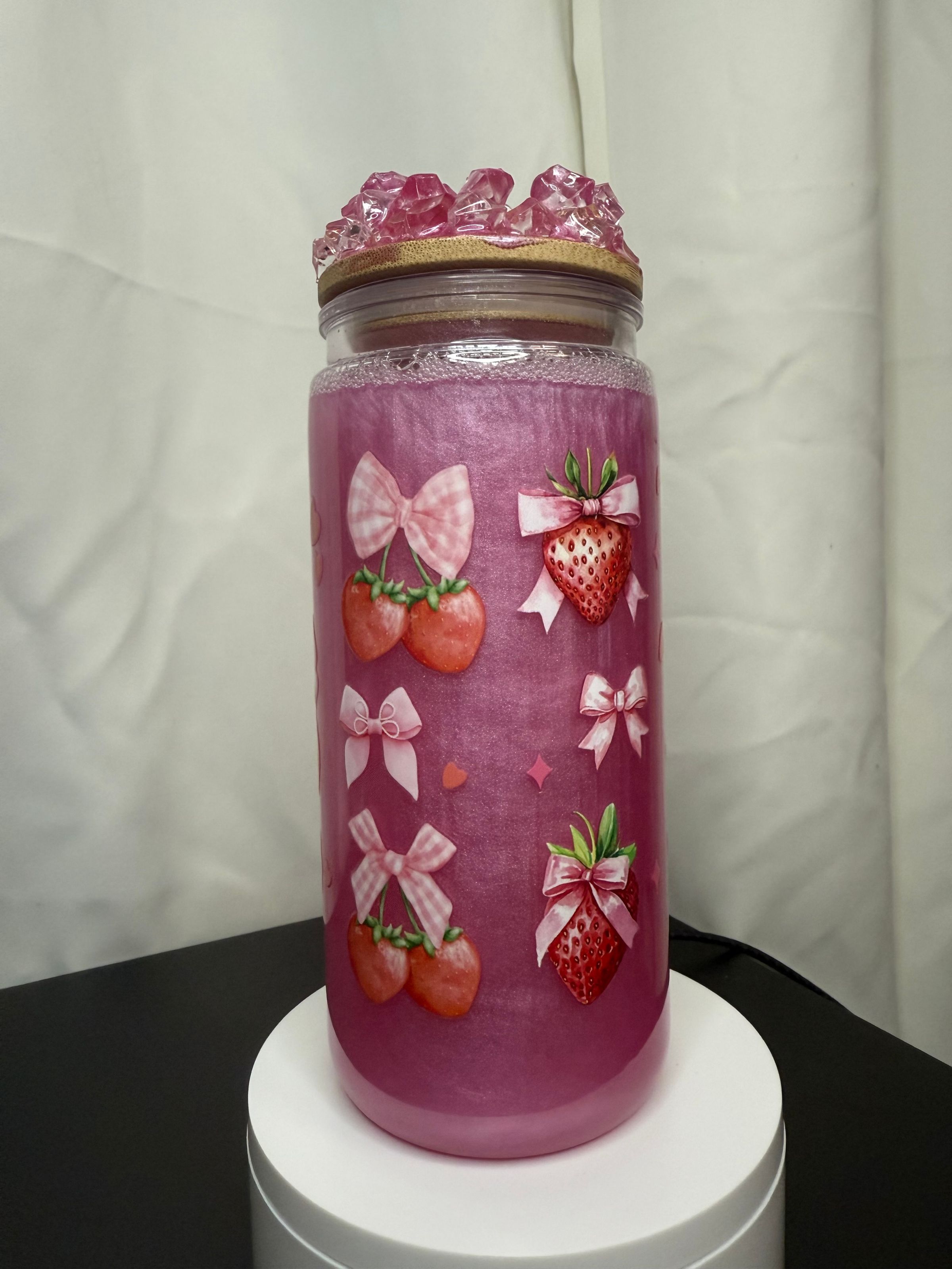 Pink strawberry shimmer tumbler