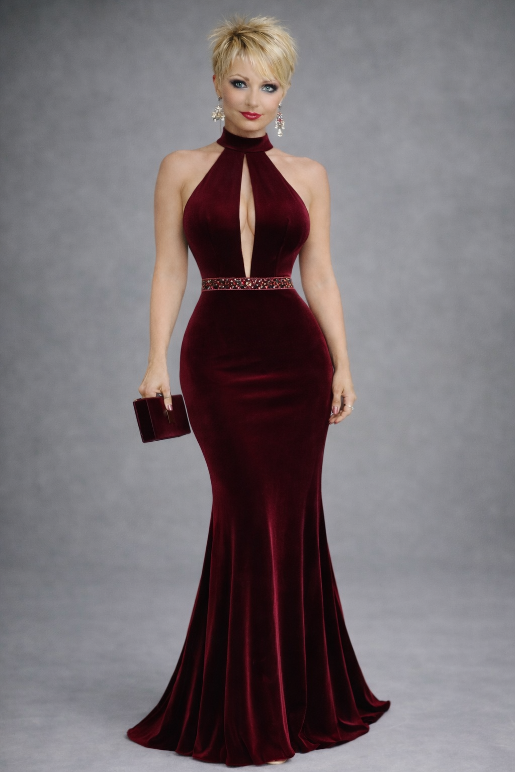 Ruby belted Velvet Long Dress 