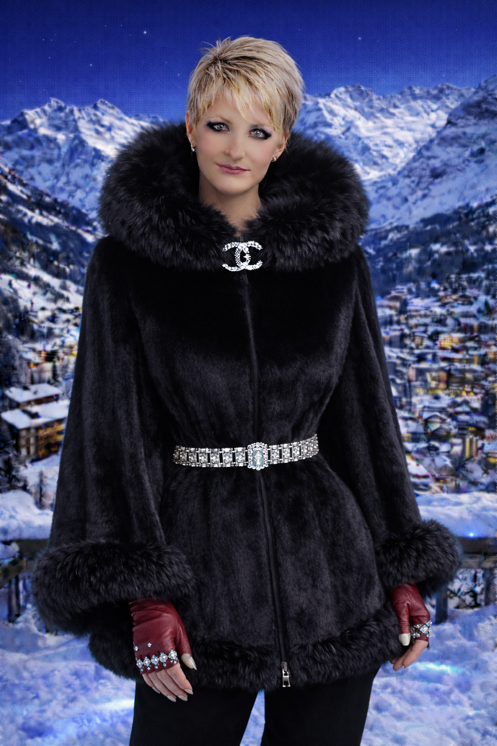 Fur cape/coat with Silver Belt