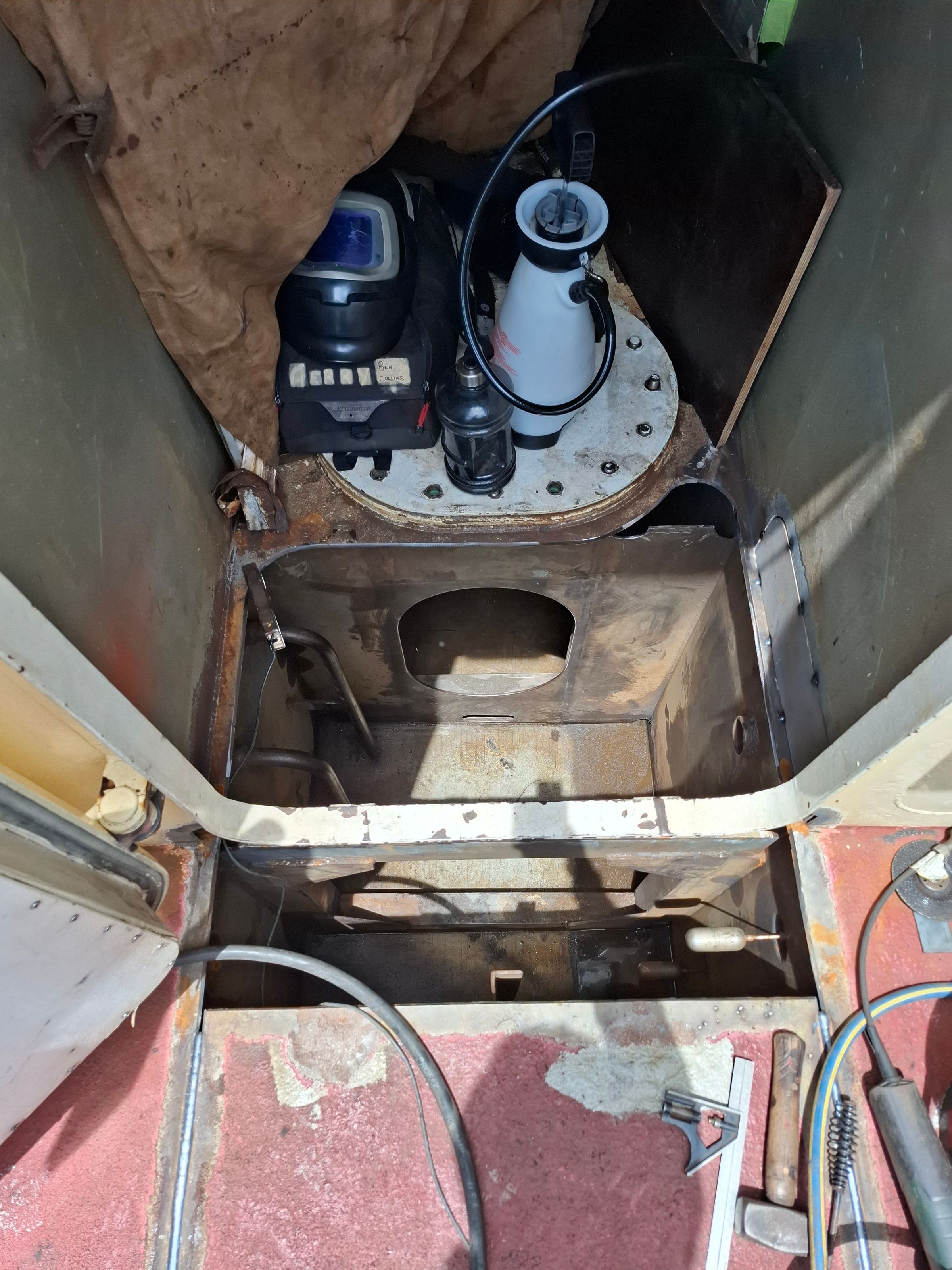 Diesel tank top insert on tug boat