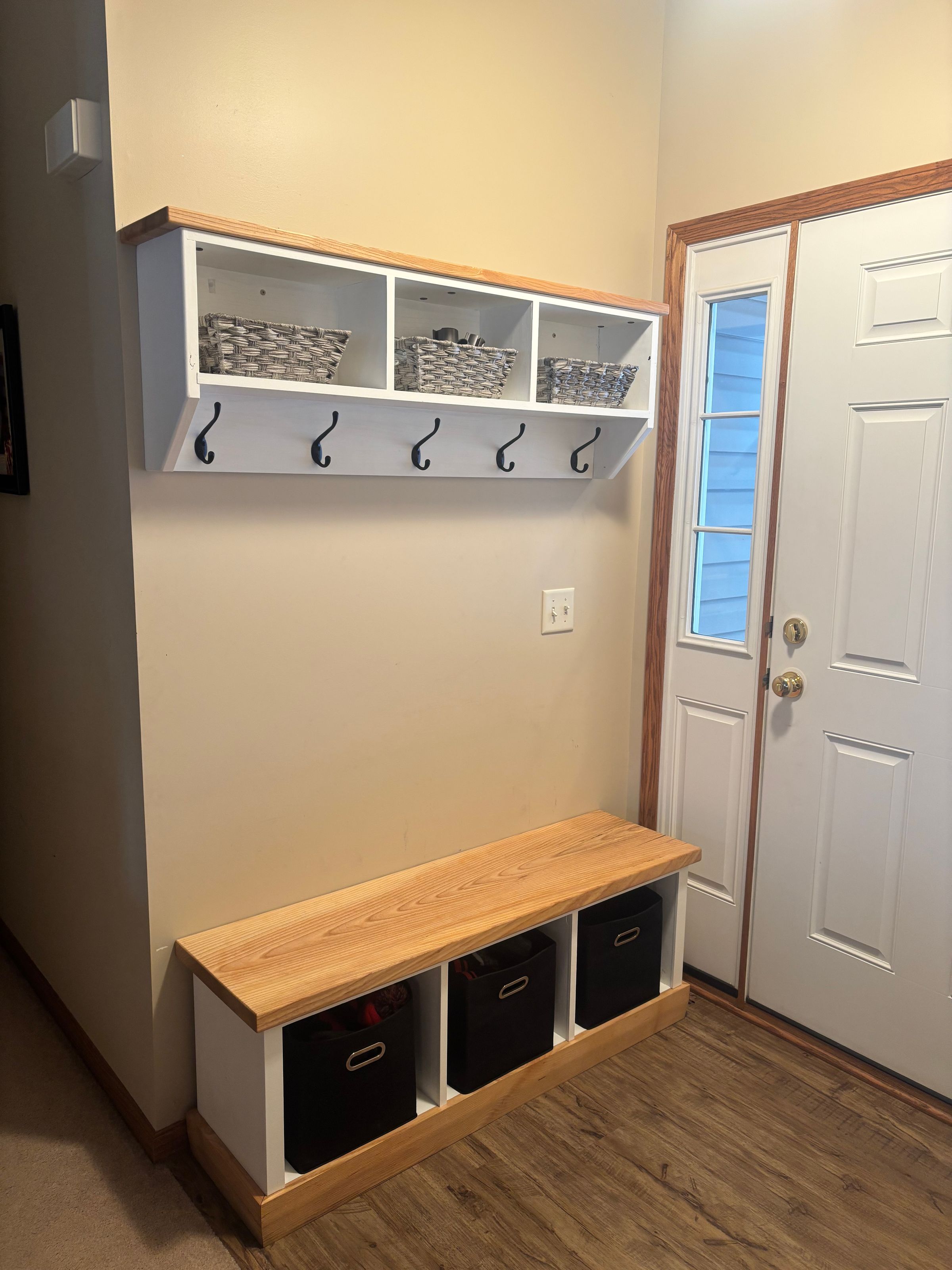 Entryway bench and coat rack with ash tops and trim