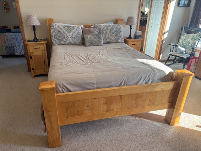 Queen size bed and night stands made of Alder