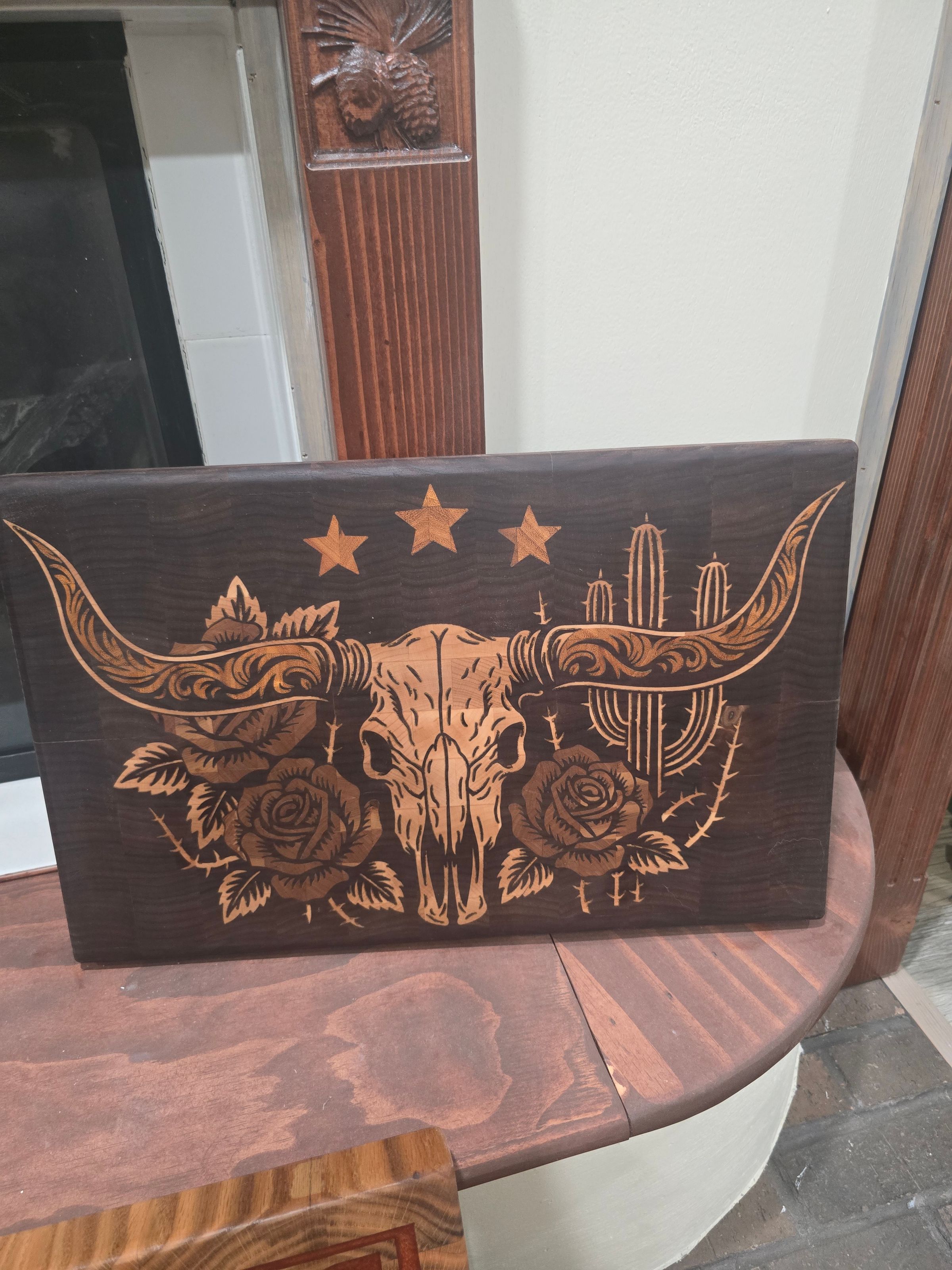 Walnut cutting board with Maple, Cherry, and Orange Osage inlay 250.00