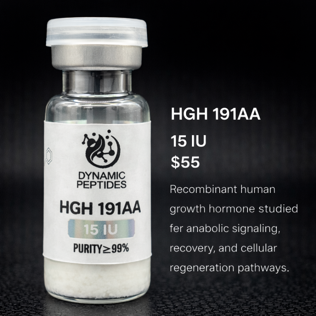 HGH 191AA is a synthetic 191–amino acid sequence studied in laboratory environments for its structural and receptor-binding properties. Research applications include protein folding analysis, receptor interaction modeling, and biochemical pathway studies.