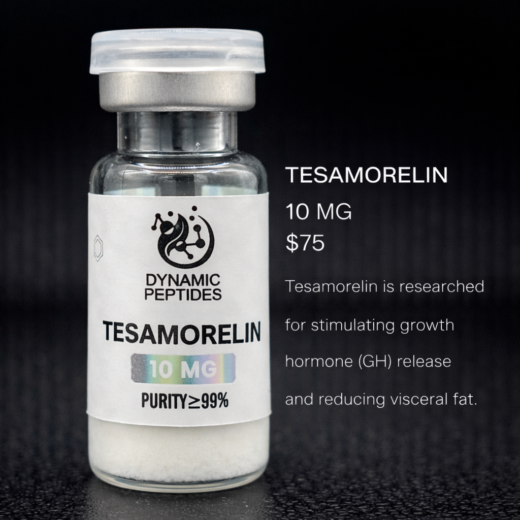 Tesamorelin is a synthetic peptide investigated in scientific research for its role in growth hormone–releasing pathways. Research interest centers on its receptor specificity and signaling efficiency in certain environments. For research purposes only.