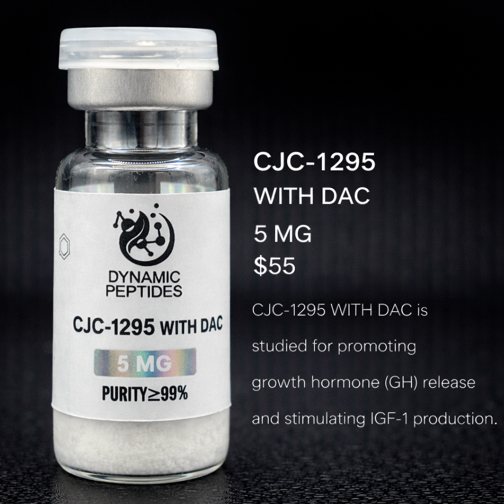 CJC-1295 with DAC is a synthetic peptide developed for extended-duration receptor interaction studies. Explored its affinity for growth hormone–related pathways. Not for human consumption. Research use only.