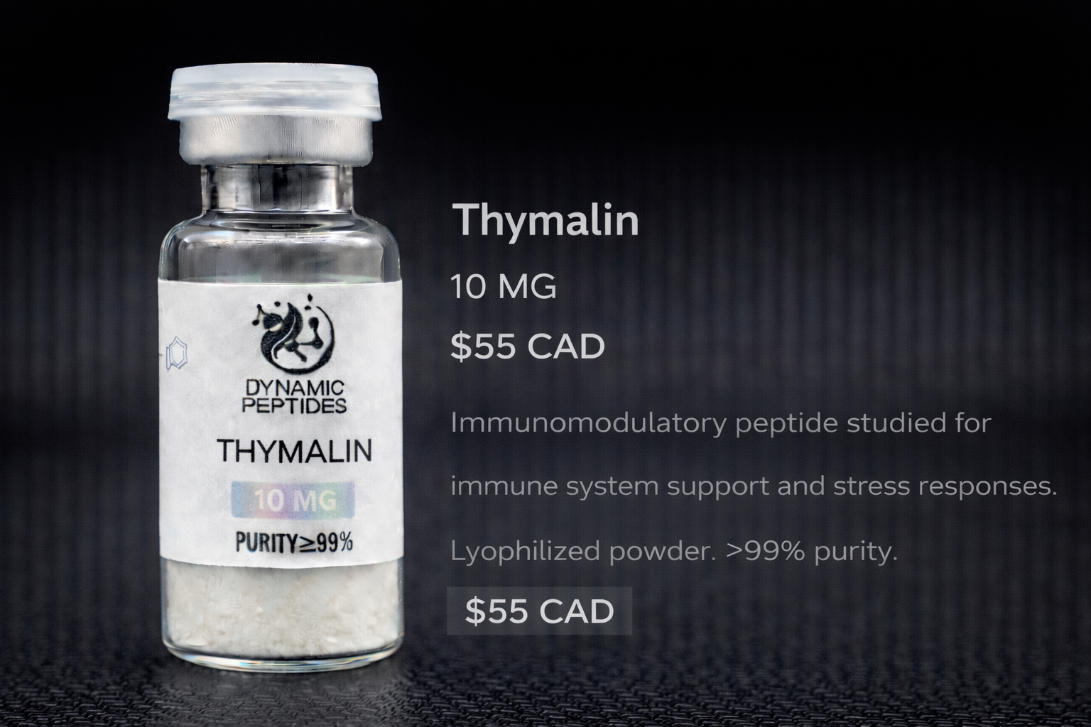 Immunomodulatory peptide studied for immune system support and stress responses. Lyophilized powder. >99% purity.