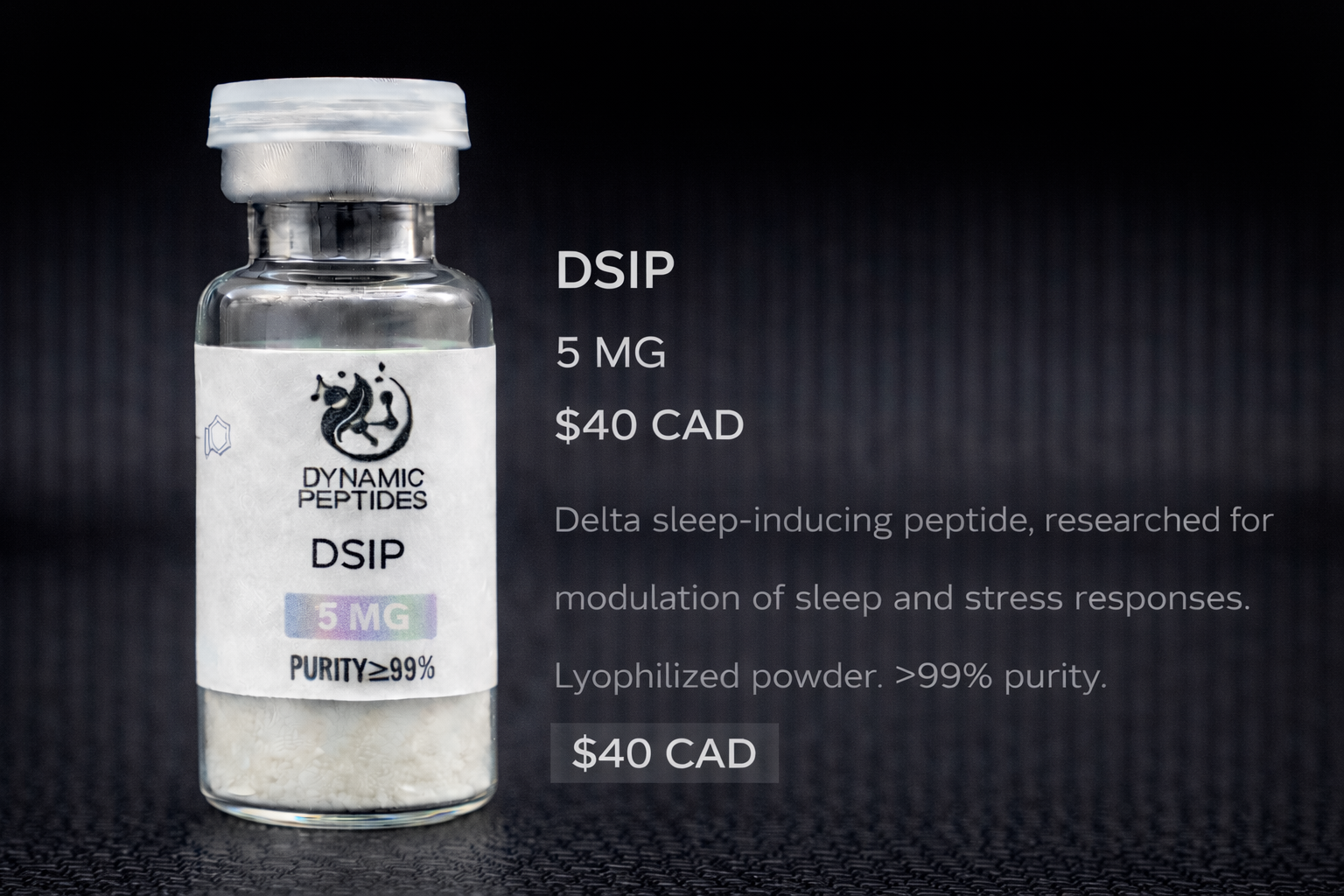 Delta sleep-inducing peptide, researched for modulation of sleep and stress responses. Lyophilized powder. >99% purity.