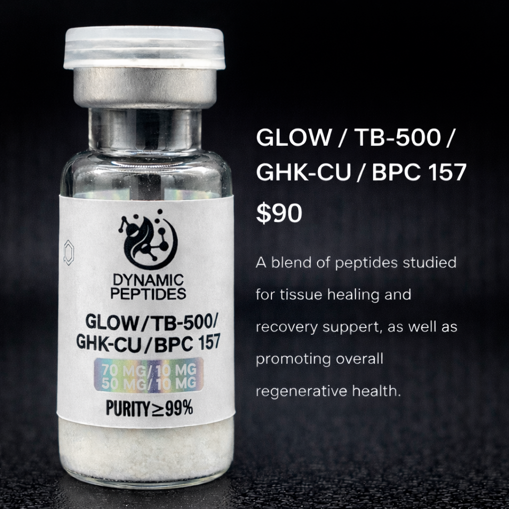 GLOW is a multi-peptide research blend formulated for its role in cellular signaling, tissue modeling, and peptide-binding research.This blend is designed for researchers exploring synergistic peptide interaction. For laboratory research use only.
