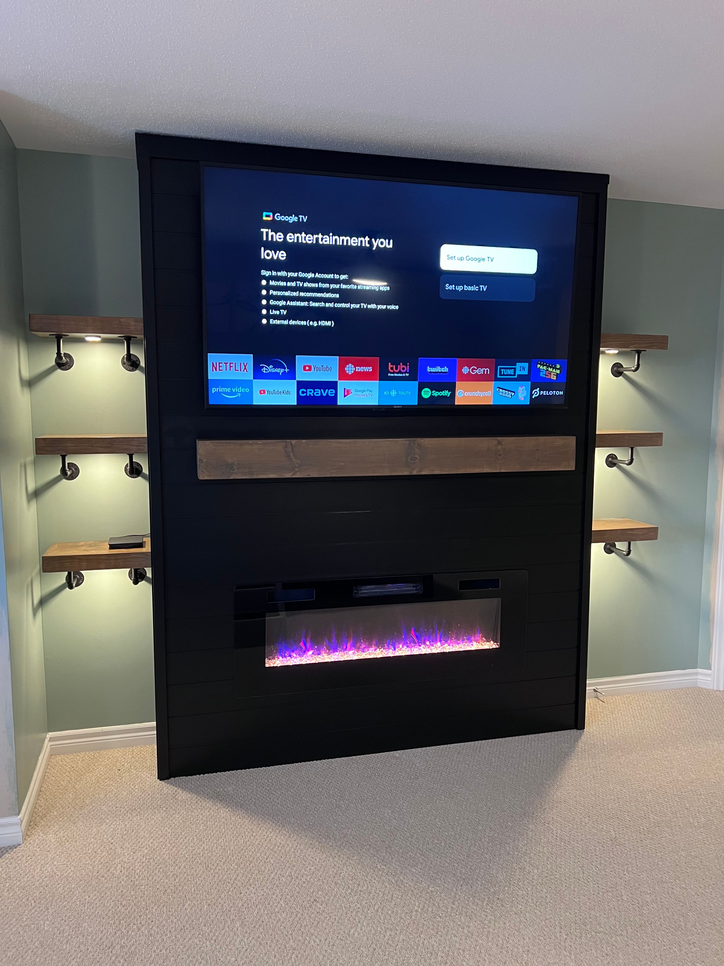 Built in fireplace entertainment wall