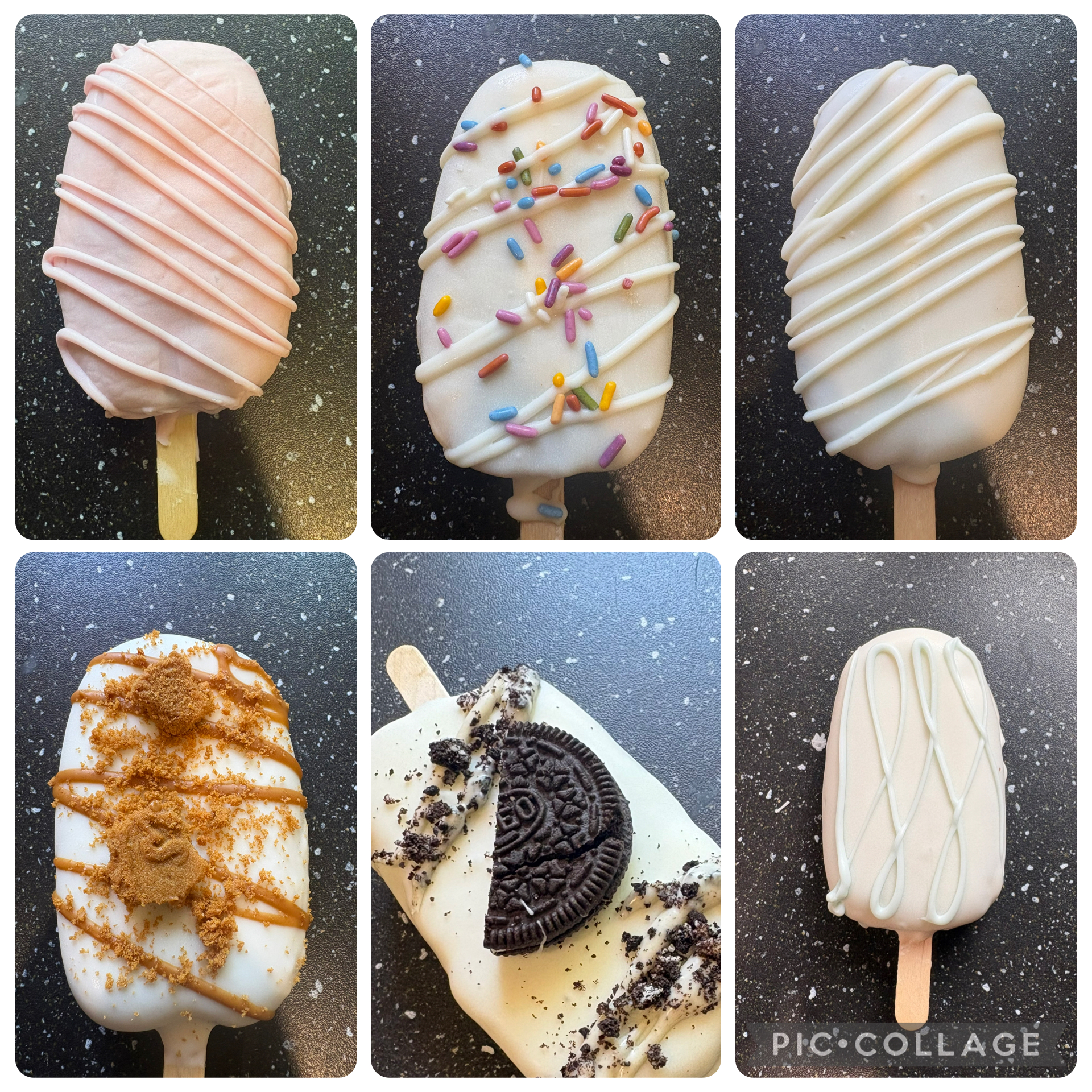 Cakesicles: strawberry, funfetti, vanilla, biscoff, Oreo, blueberry