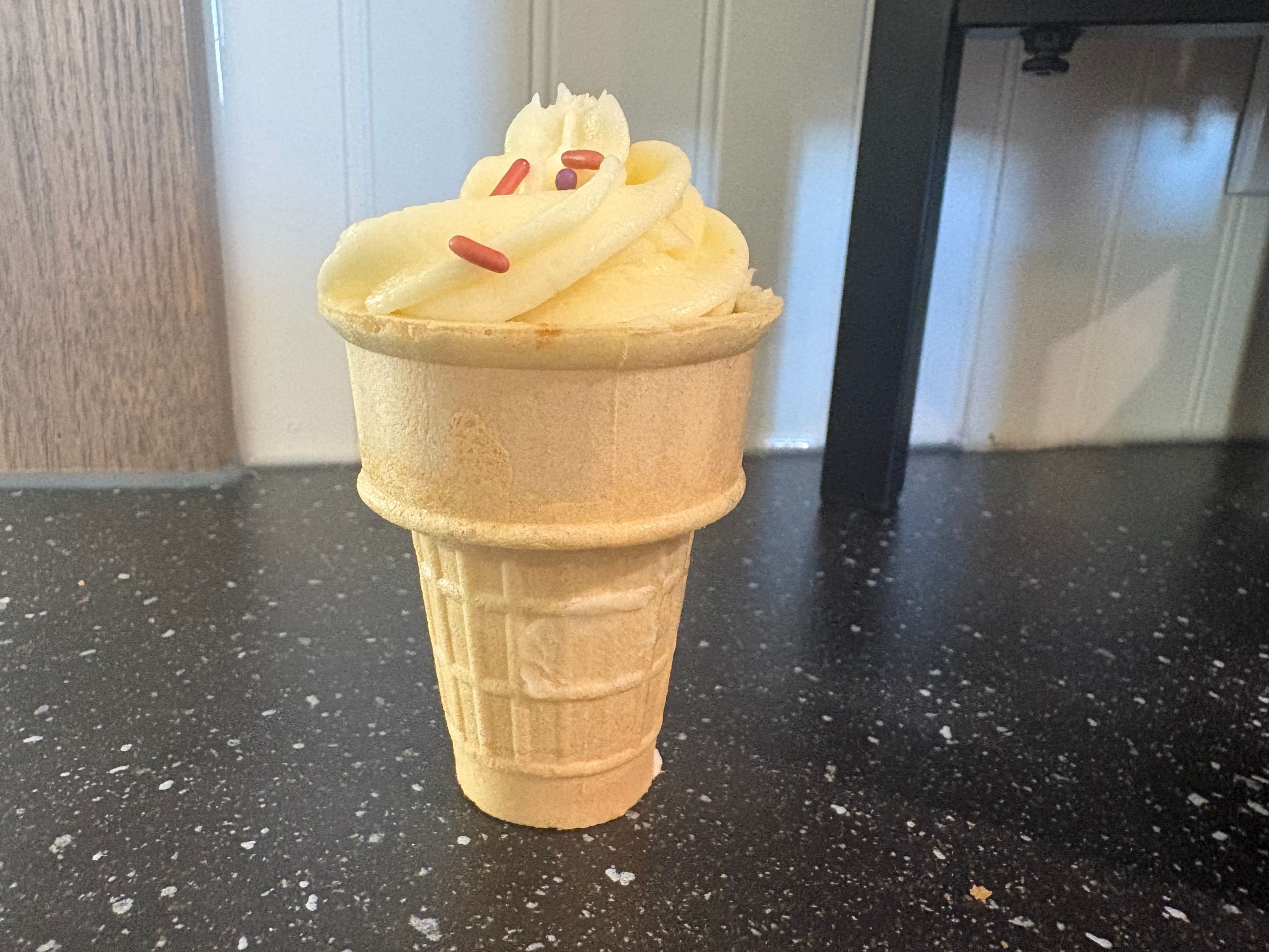 Cherry chip cake in a cone 