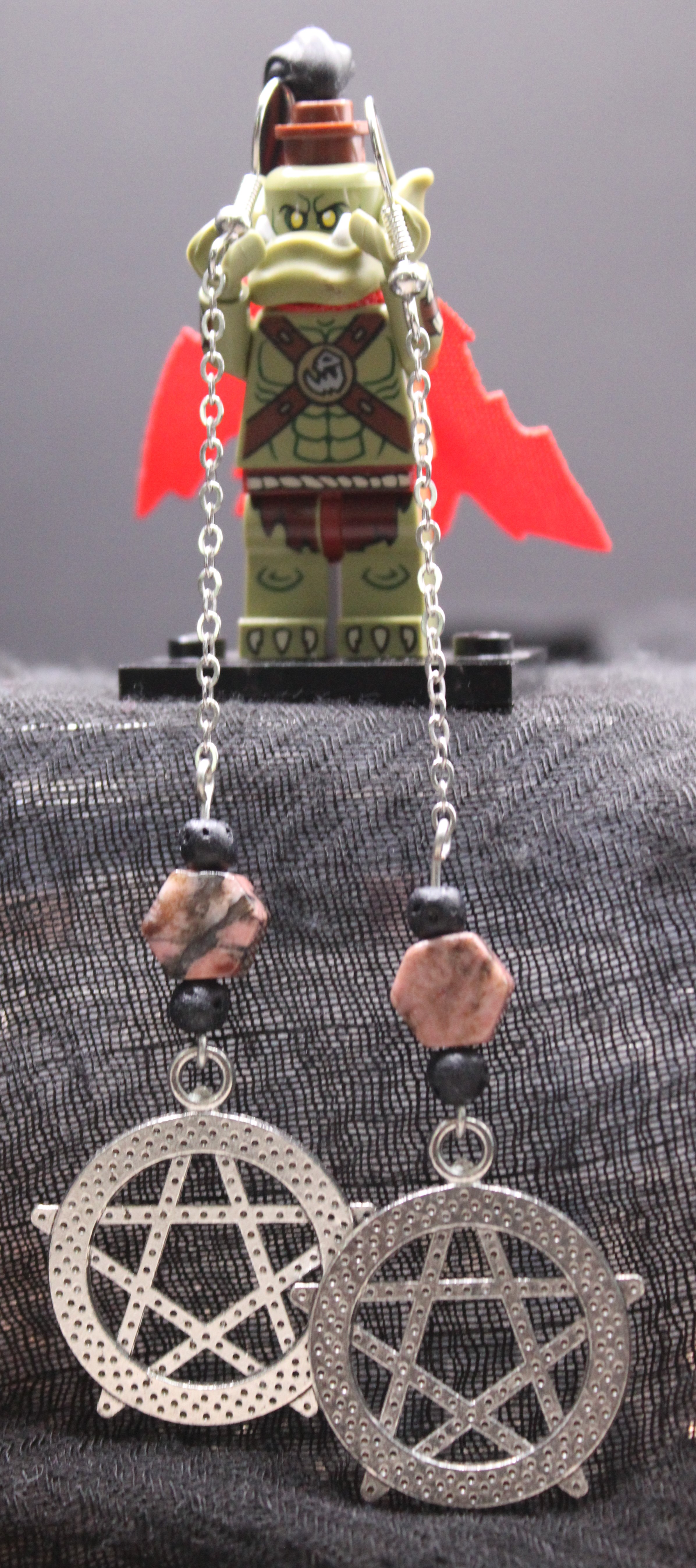 Rhodonite Pentagram Earrings 