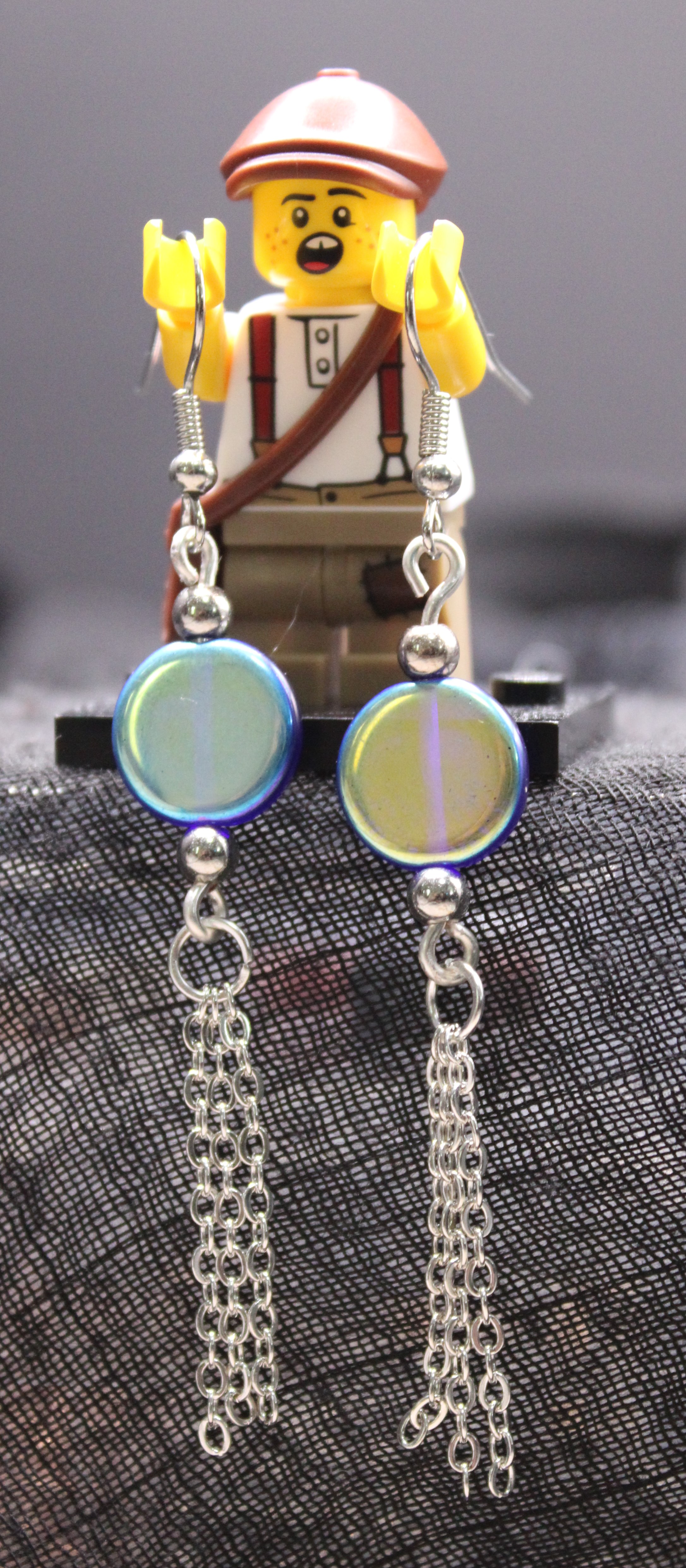 Blue Iridescent Dangle Earrings