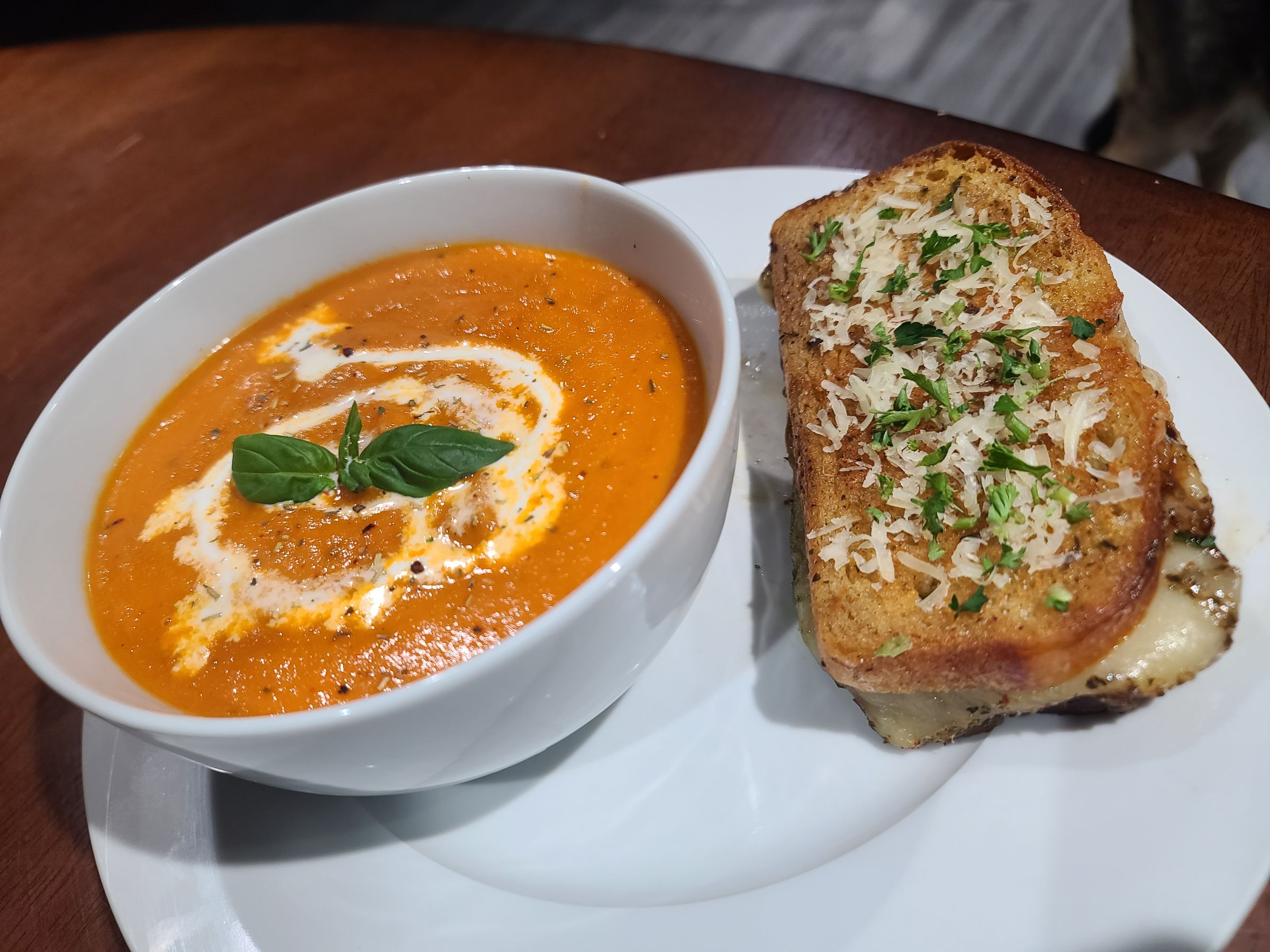 Tomato Basil Soup with Grilled Cheese