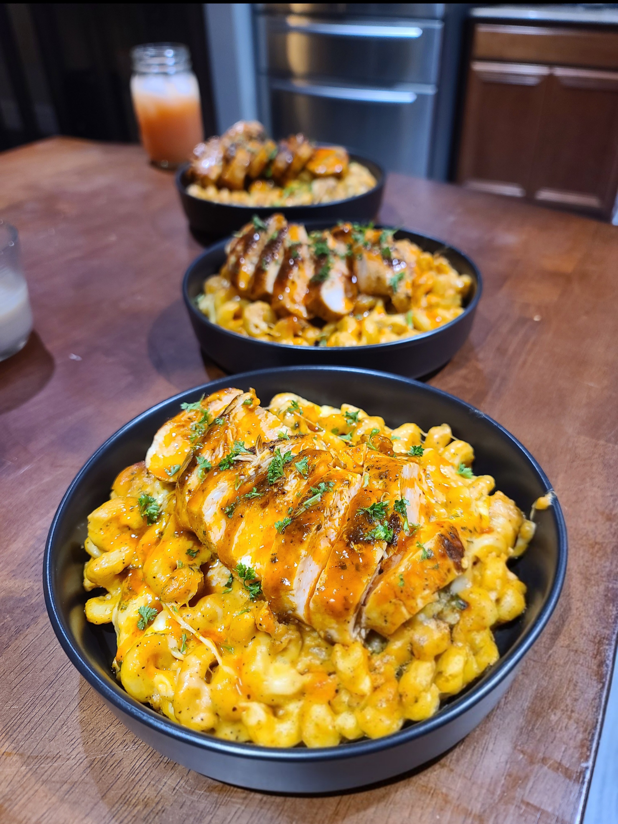 Baked Mac and Cheese and Buffalo Grilled Chicken