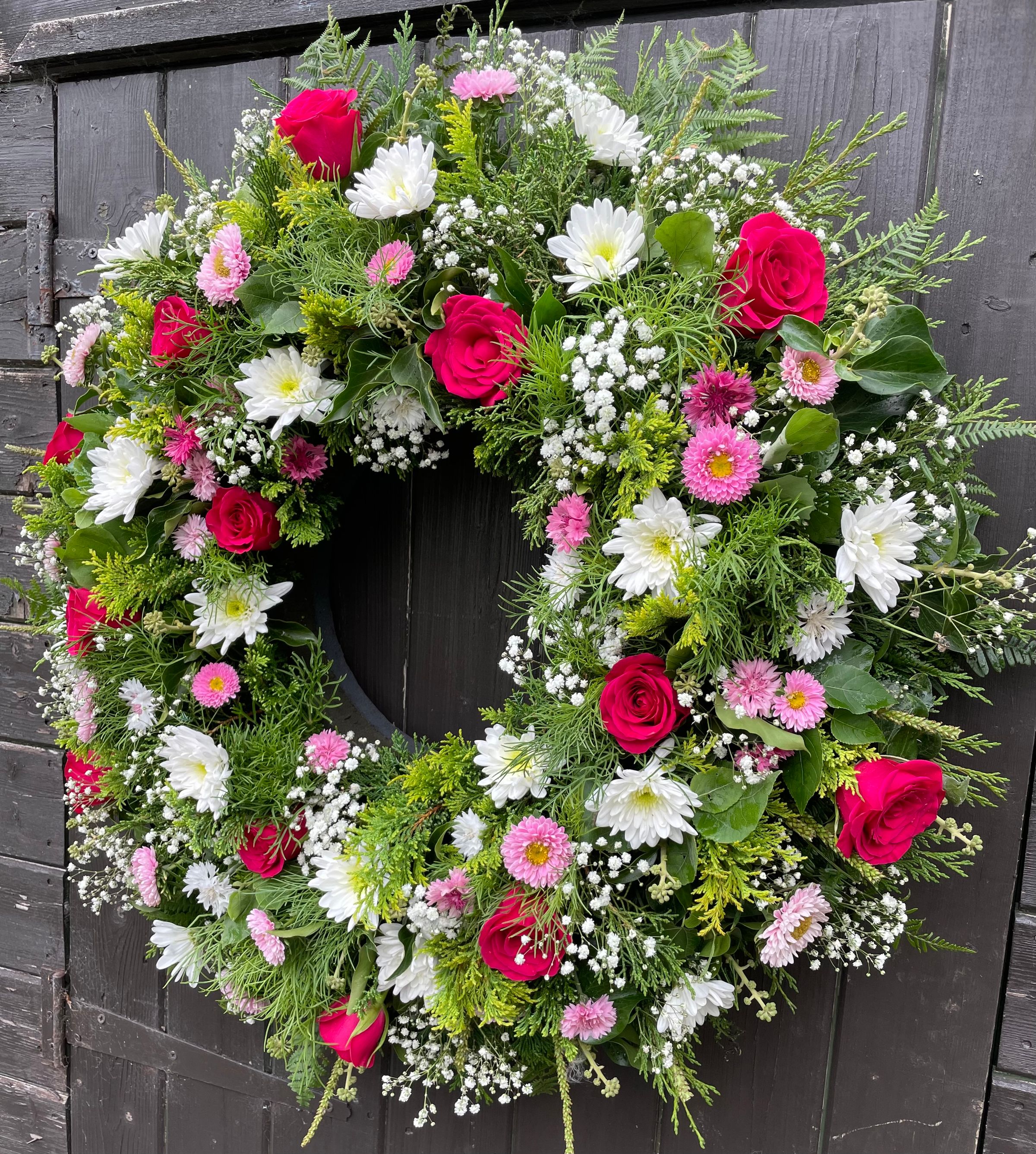 Large 16 inch fresh flower wreath. £60