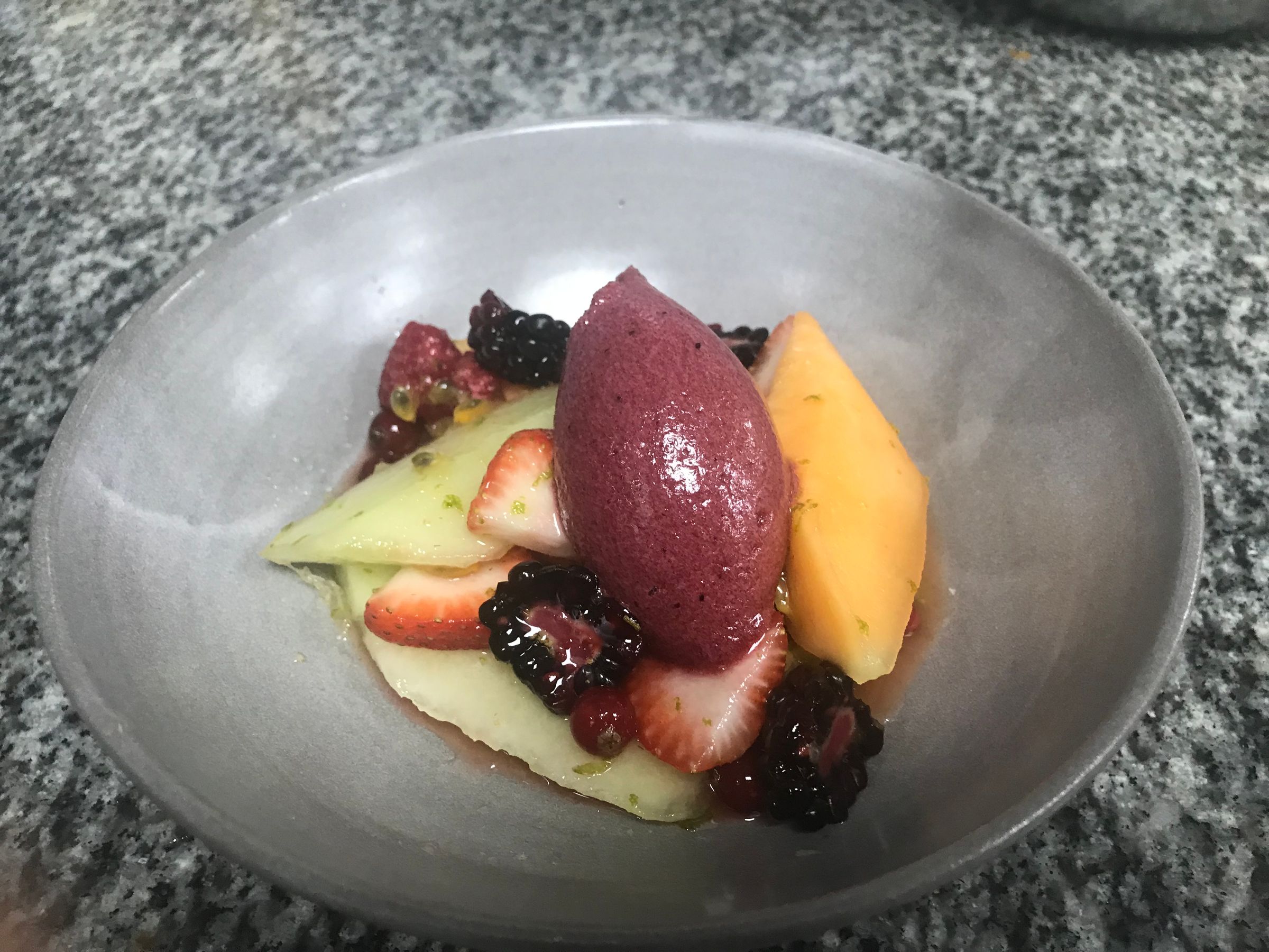 Dressed fruit & Cassis sorbet 