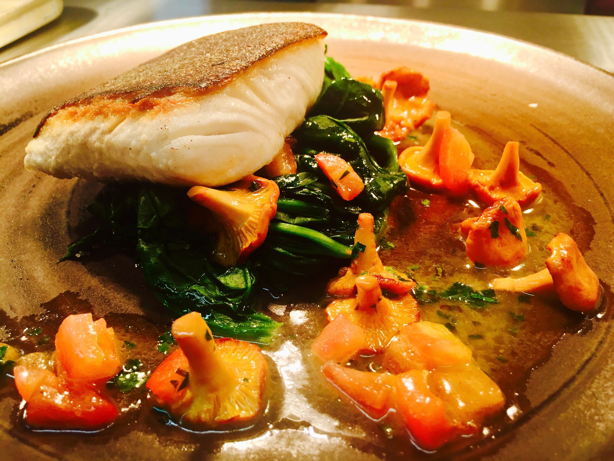 Roasted Turbot, picked giroles 