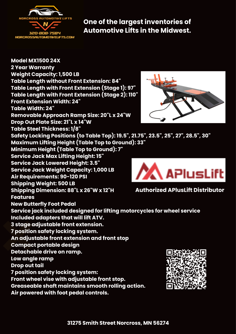 Norcross Automotive Lifts MT1500 24" Wide Air Operated