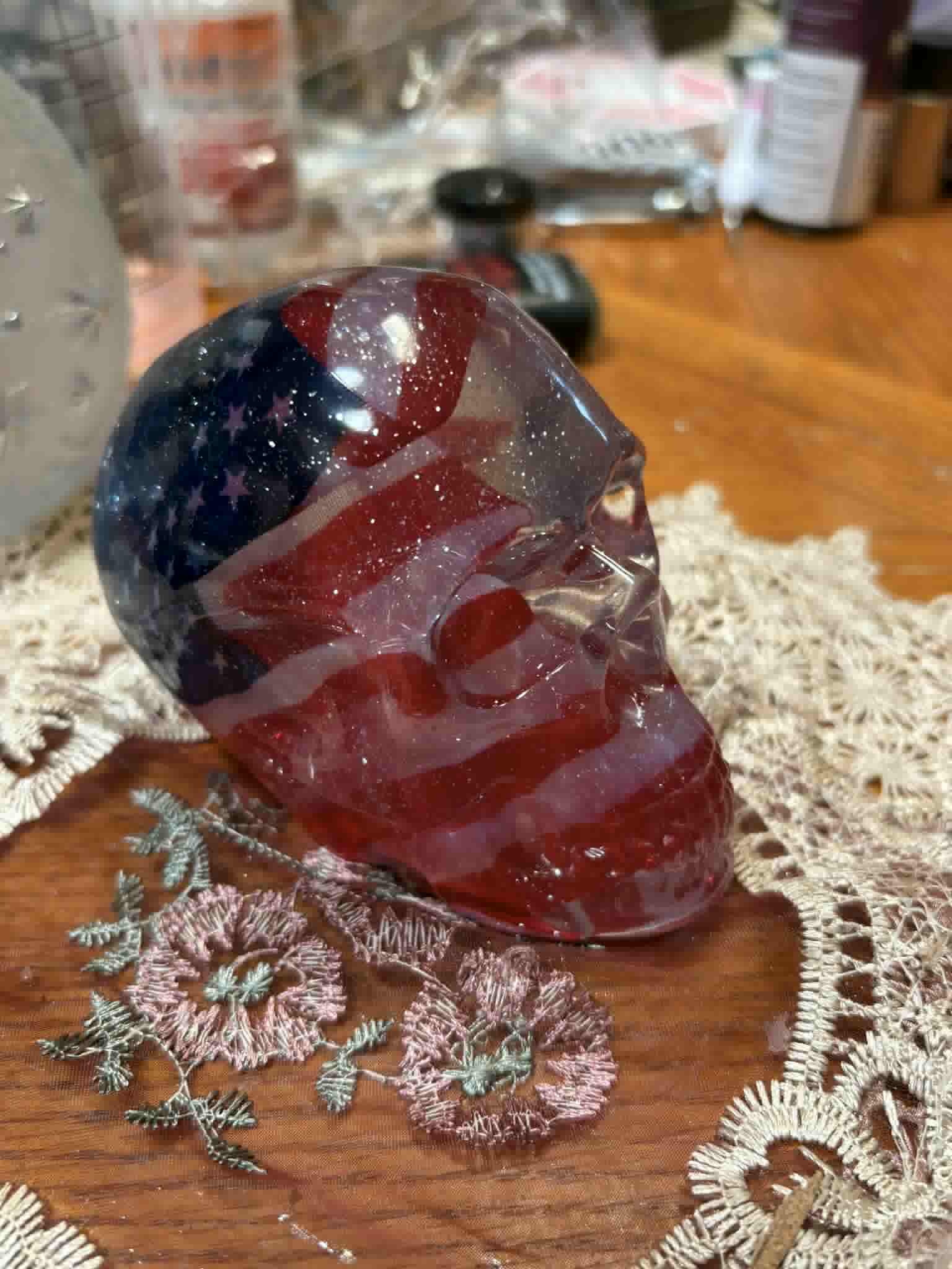 This American flag skull combines patriotic symbolism with a bold, decorative design, perfect for adding character to any space. Crafted with attention to detail, it makes a unique statement piece for enthusiasts and collectors alike.