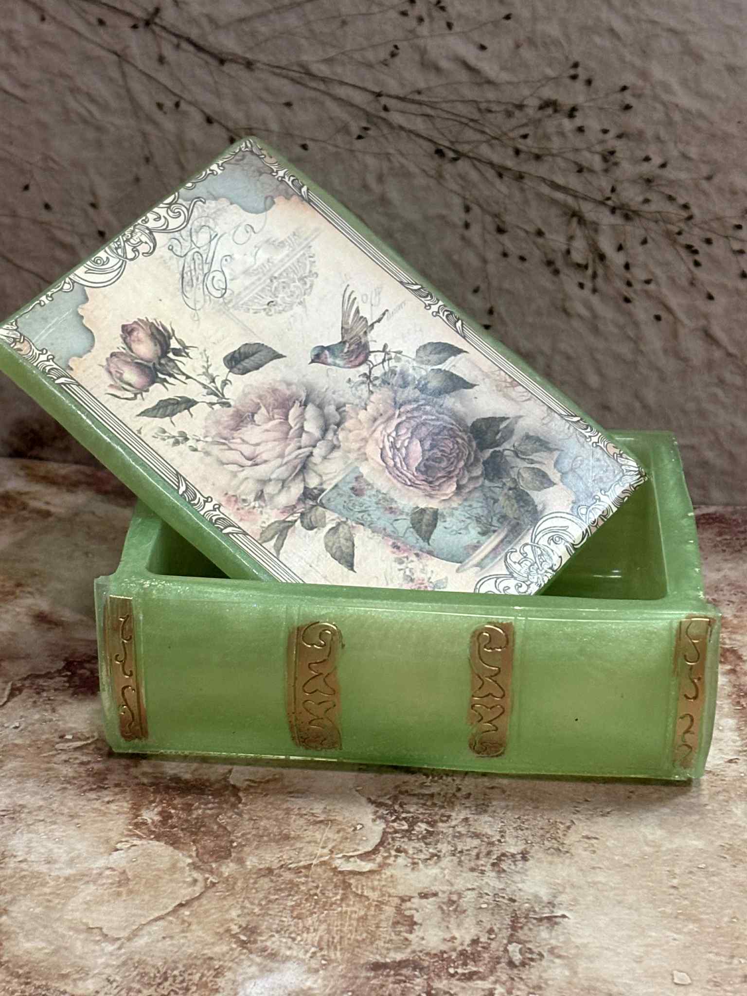 These decorated book trinket boxes feature a beautiful vintage-inspired design and are delicately crafted for both functionality and charm. Customizable and available in a variety of colors, they offer a unique storage solution for $16.00.