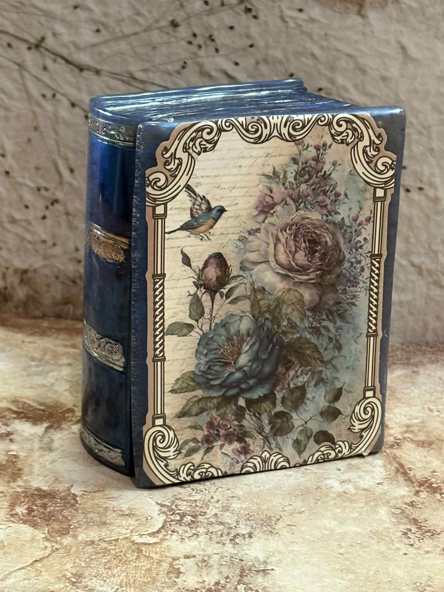 These decorated book trinket boxes feature a beautiful vintage-inspired design and are delicately crafted for both functionality and charm. Customizable and available in a variety of colors, they offer a unique storage solution for $16.00.
