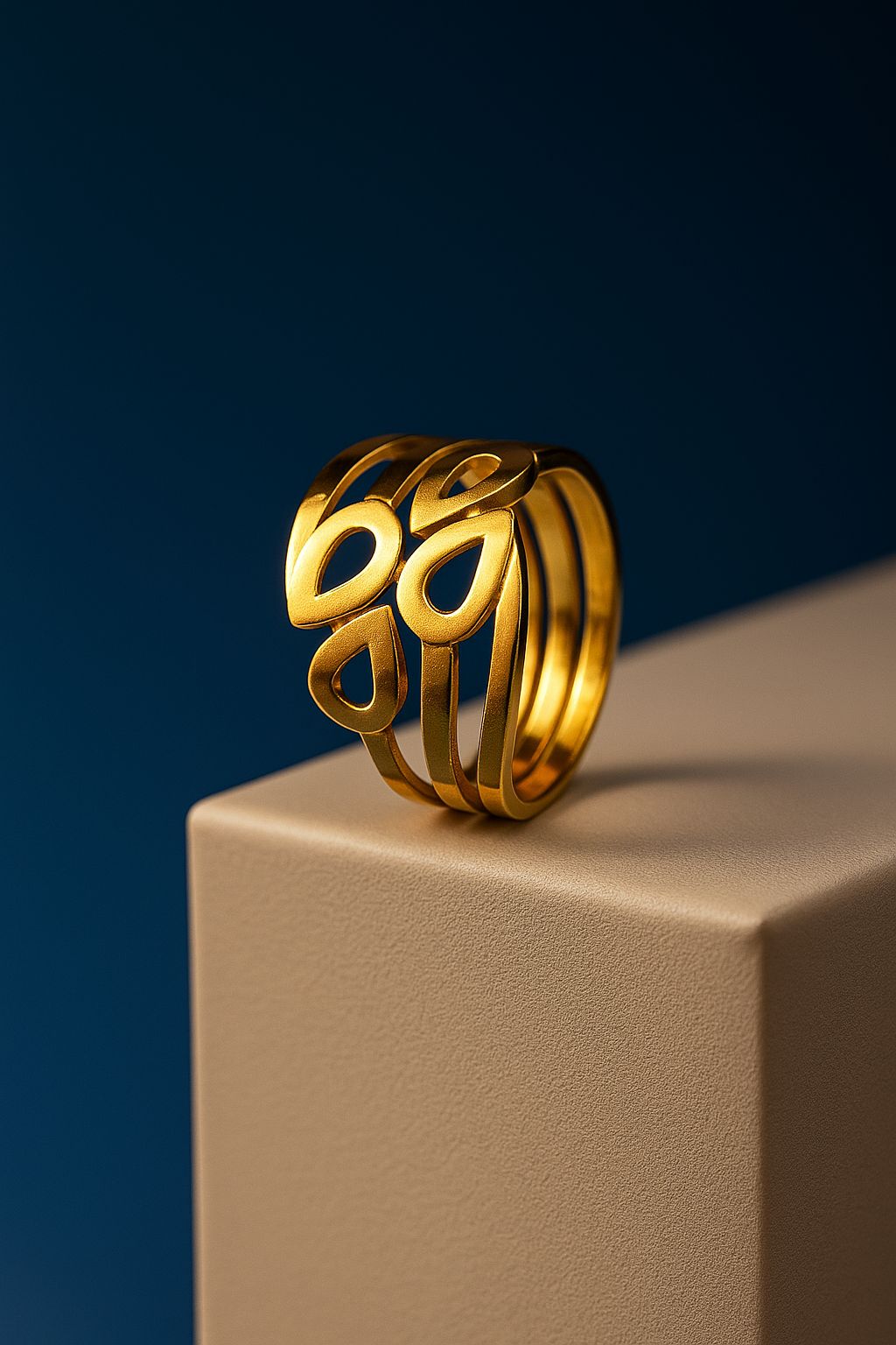 Sculpted gold teardrops meet modern minimalism