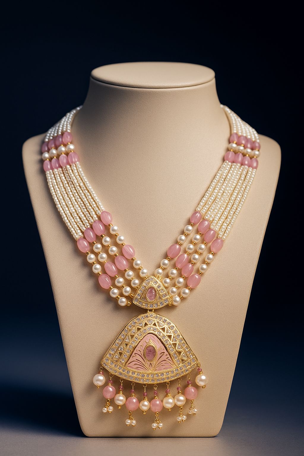 Regal Rose Pearl & Gold Necklace Set 