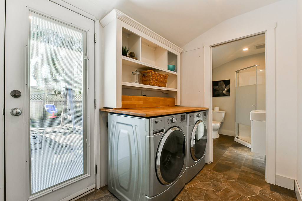 Laundry with retrofit Cabinet and Butcherblook counter