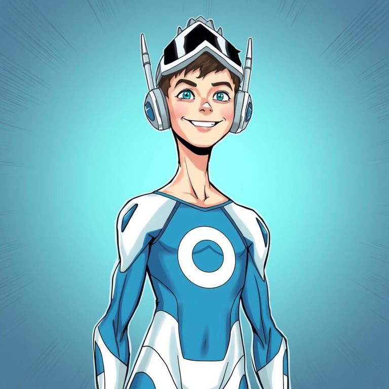 Simon Galaissious: Age 16. Height 6.1 inch. Weight 130 lb. Power level 2.  He was born on a space station called the Hutch, where his family worked.  He was born with super hearing, and has also been given a special hearing device, that can pinpoint sounds from great distances. Simon is also the clown of the group. He struggles with depression, so he uses humor to help him through it. Simon is also very smart. He has no other abilities than his super hearing, so he usually hangs out at the Blindsight headquarters, and does important things there.