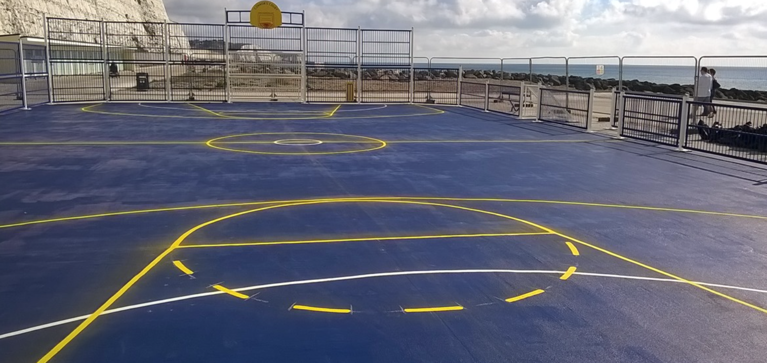Dual use basketball and netball court after a full refresh.