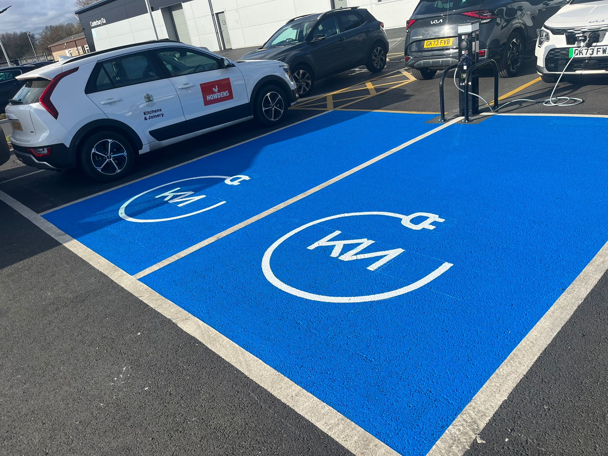 Electric vehicle charging points for a KIA main dealer.