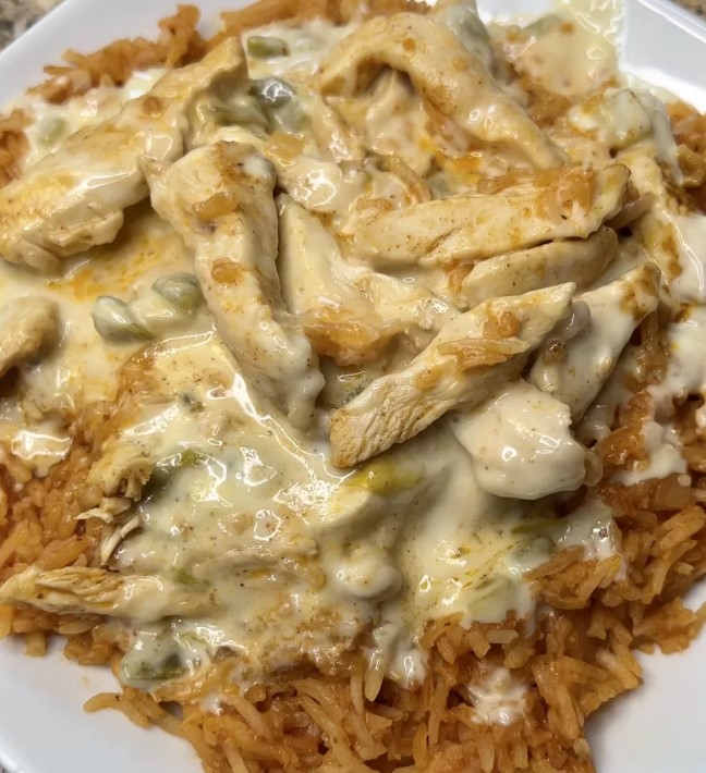 Mexican Chicken & Rice w/White Queso Dip 'Happy Plate' ($10-45)