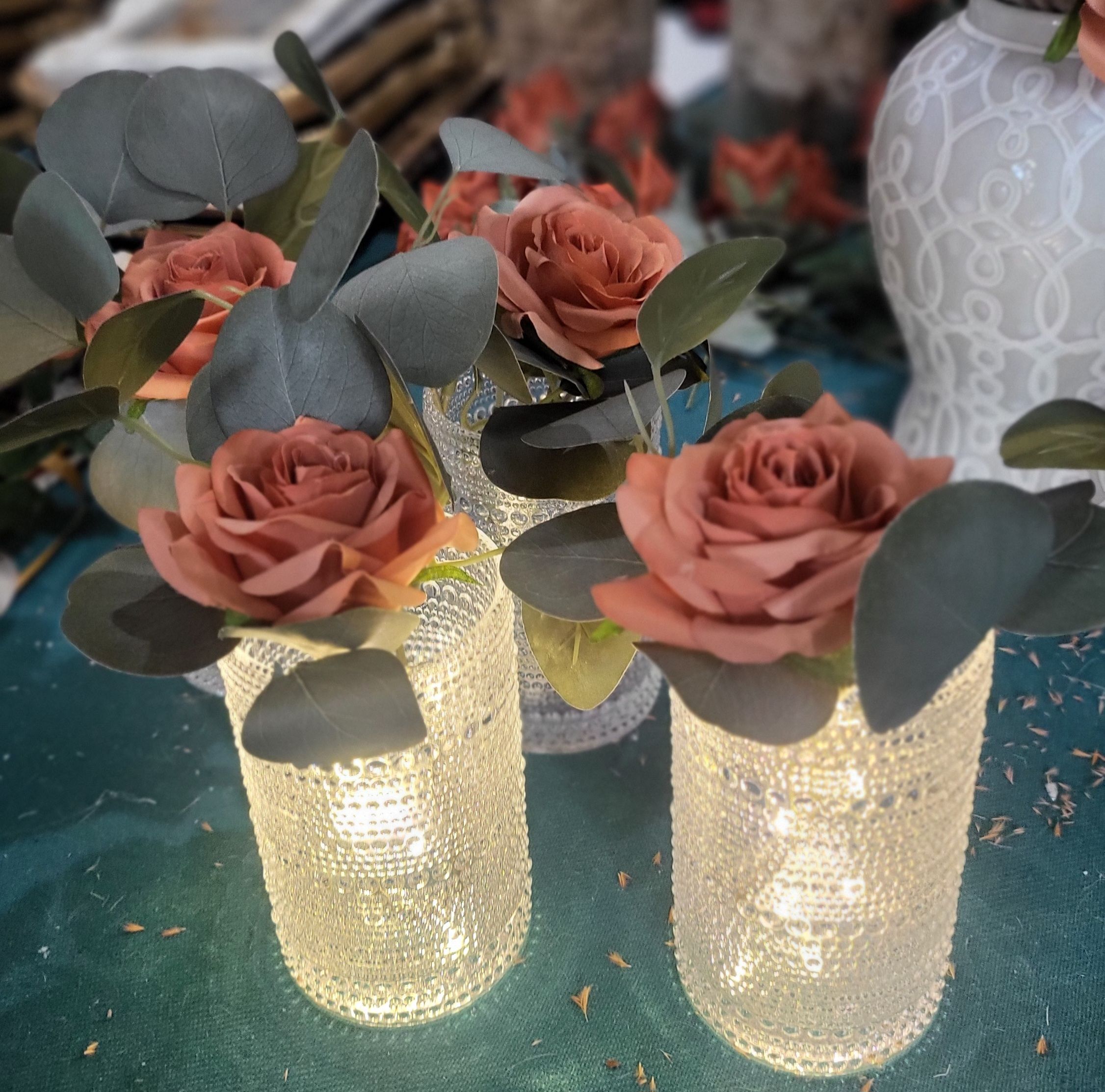 Terracotta Rose Vases w/Tea Lights