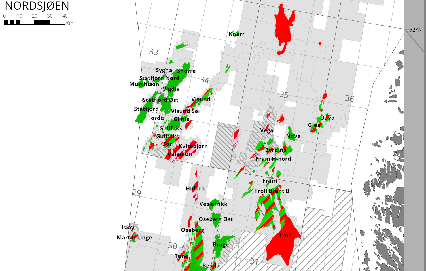 Sokkelkartet 2025: Maps of fields and licenses in Norwegian Continental Shelf