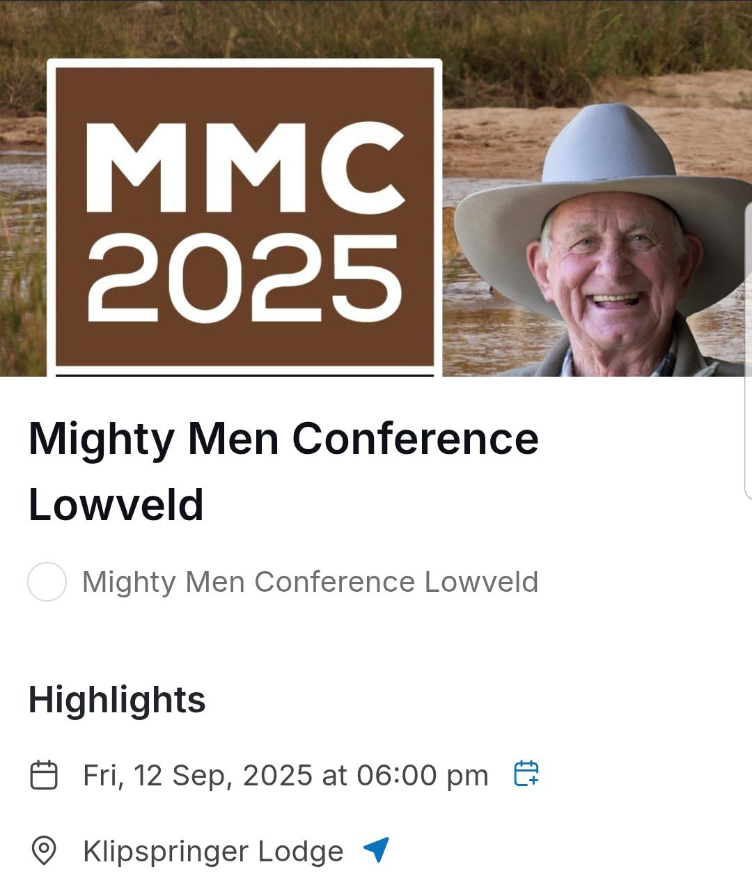 Mighty Men Conference Lowveld @ Klipspringer Lodge