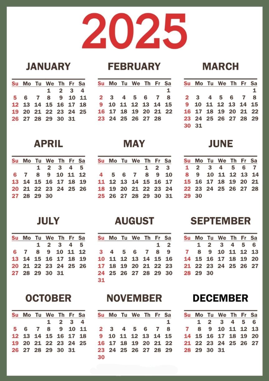 SA Public Holidays Calendar  (2025 -2026)