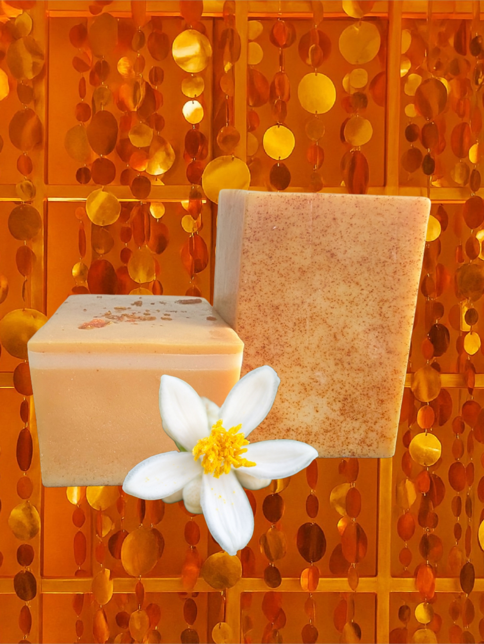 A luscious, spicy orange blossom scented goat's milk soap colored with turmeric