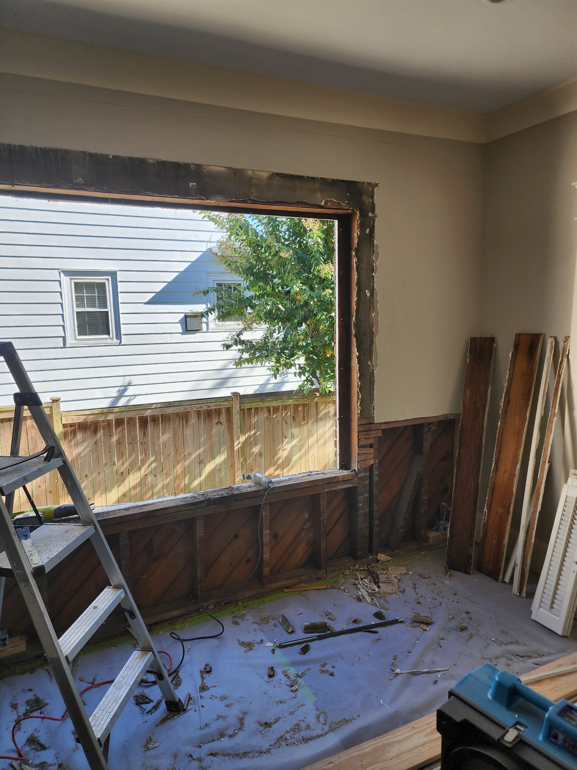 complete demolition and remodeling of windows and walls