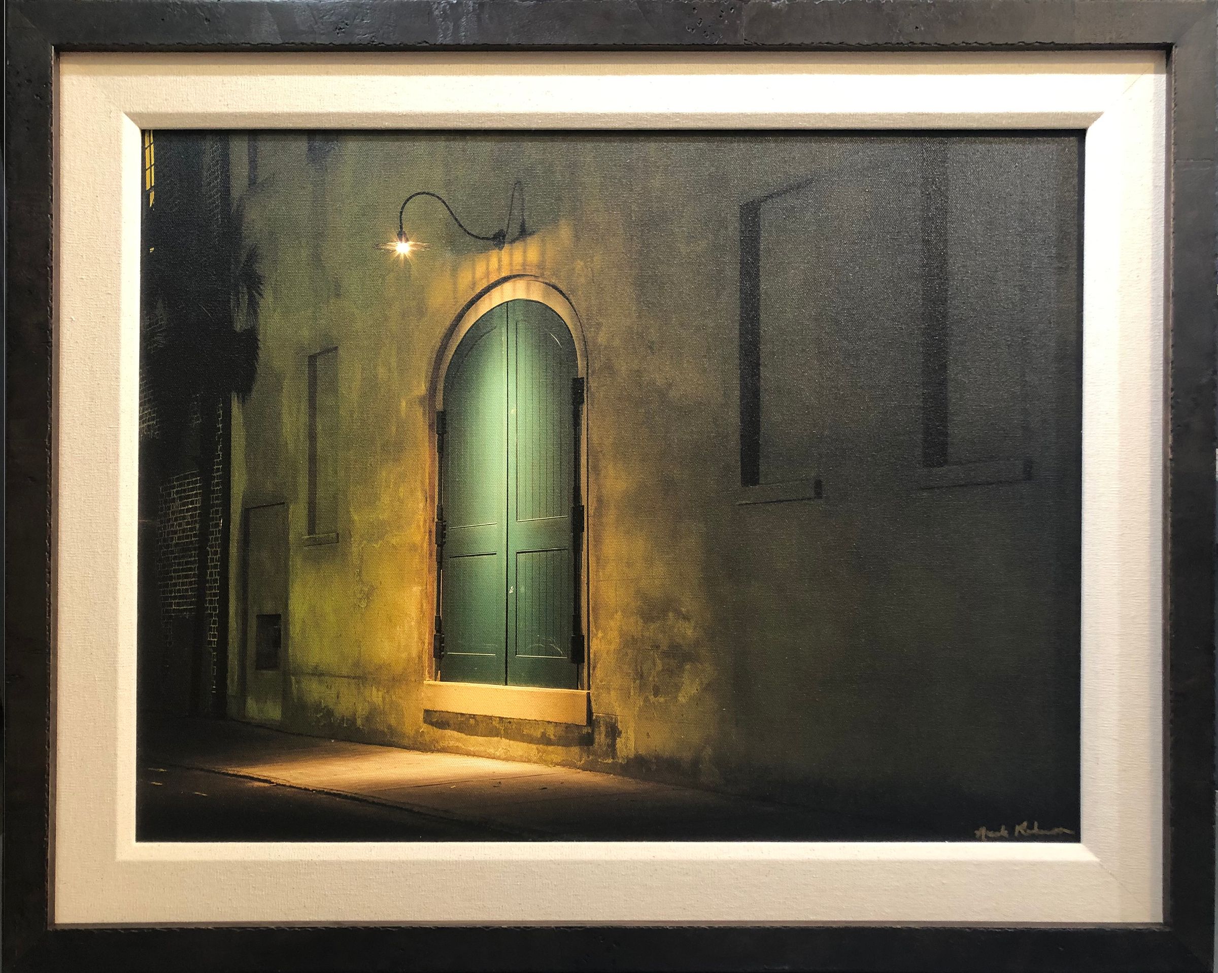 Photo print with a linen liner and burl wood frame