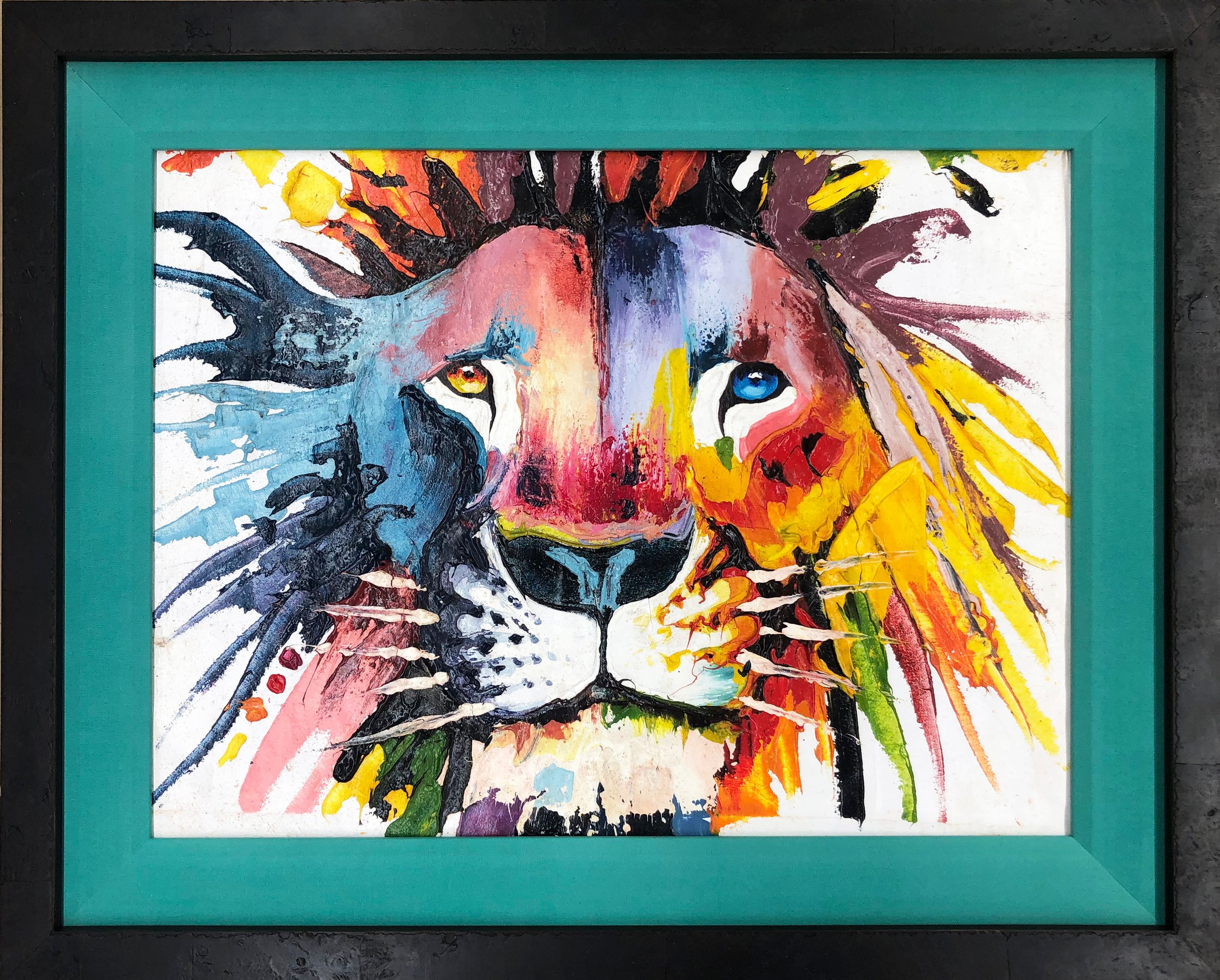 Hand-Painted Teal Liner with Burl Wood Frame