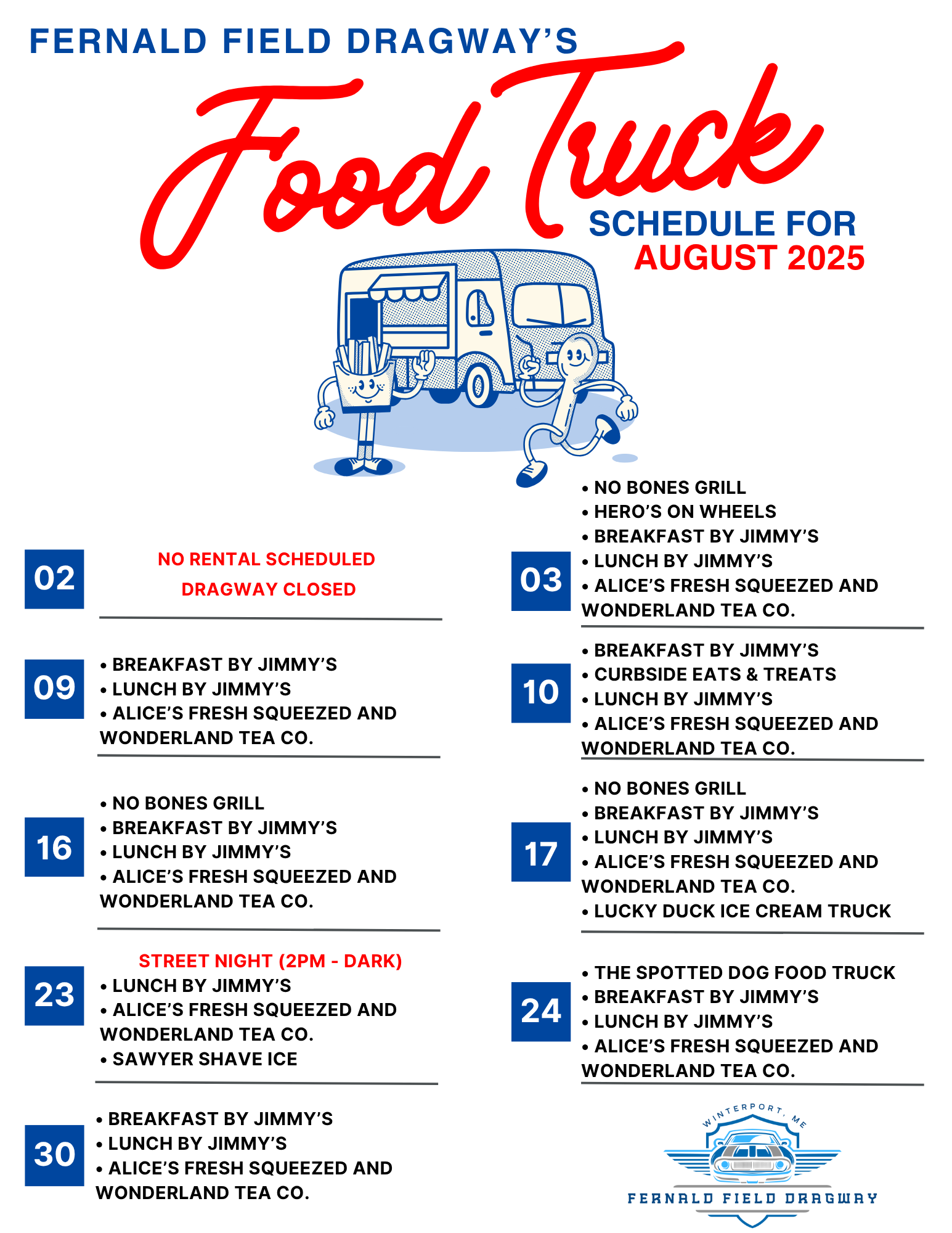 August 2025 FFD Food Truck Schedule