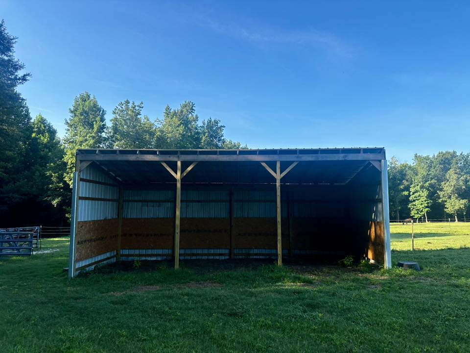 Back Pasture with access to a large 3-sided shelter and a small open shelter with fans 