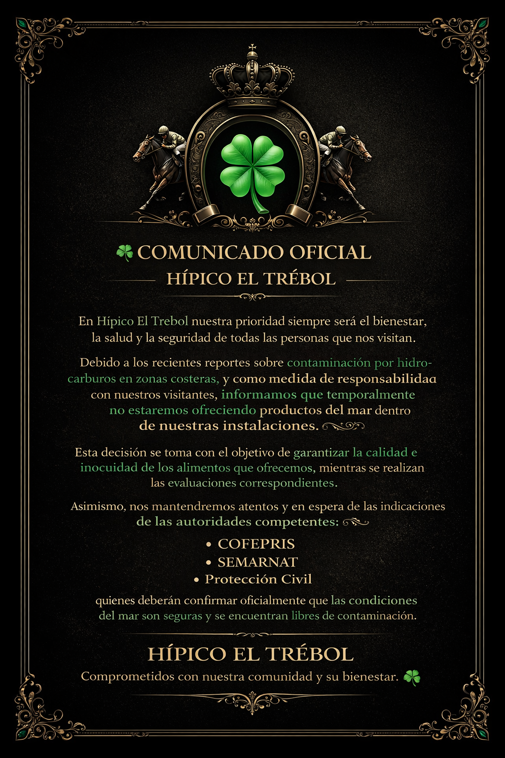 COMUNICADO OFICIAL🍀✅🍽️