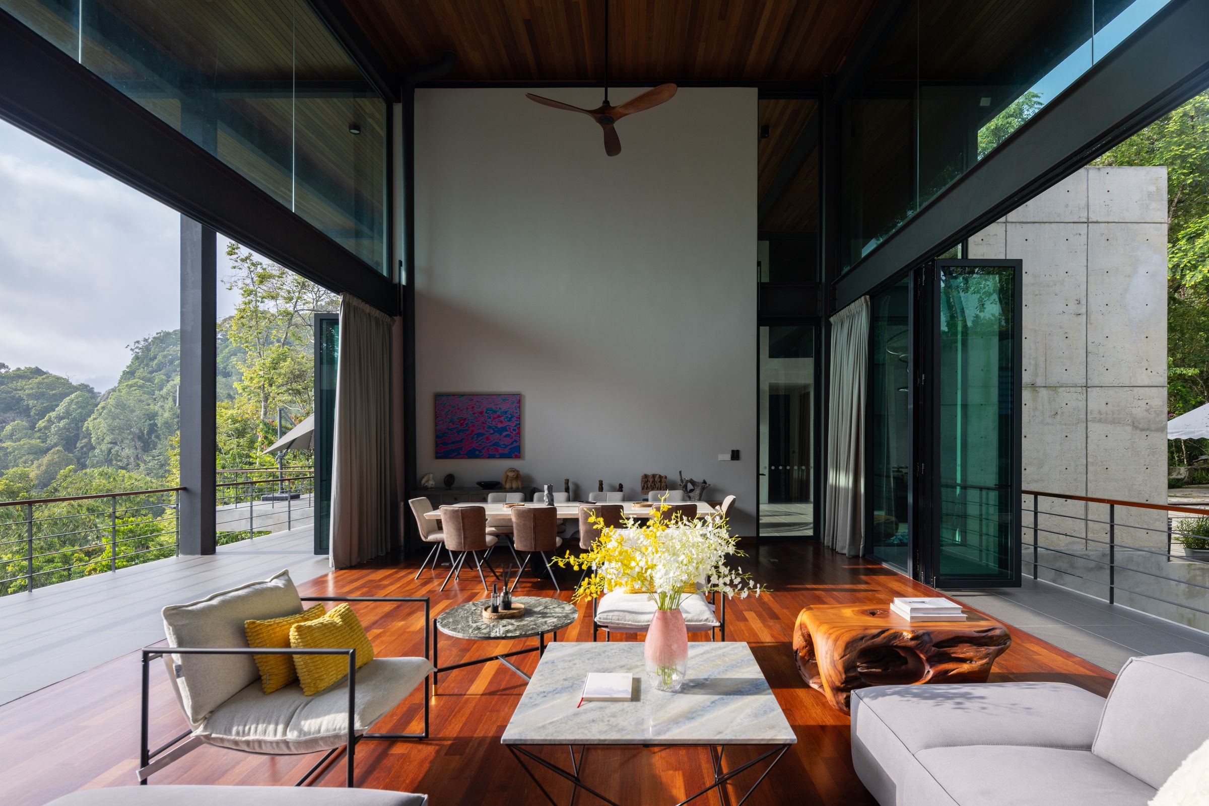Aerial view of SereneNest wellness villa nestled in the Janda Baik rainforest canopy